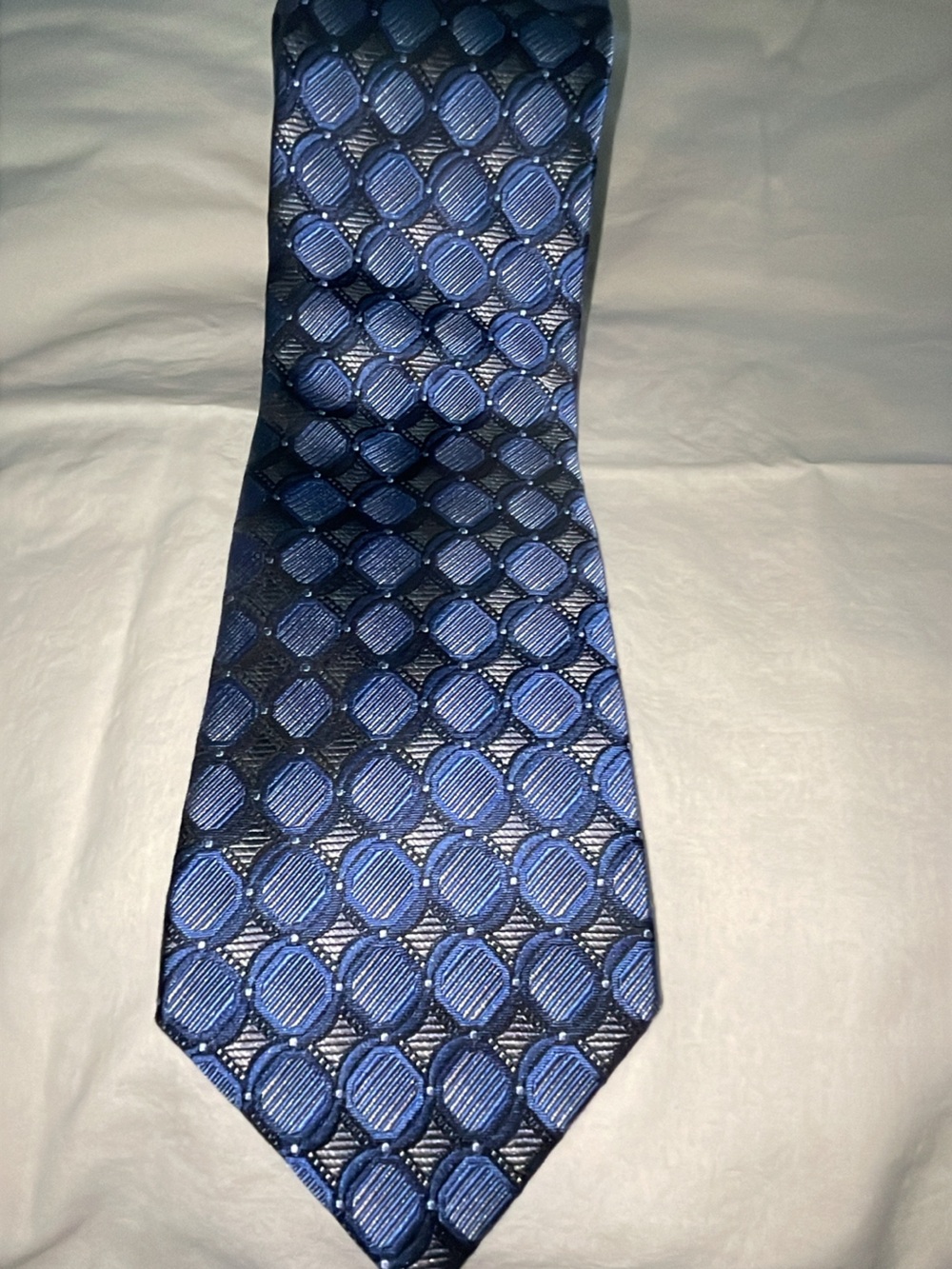 Pronto Uomo Navy and Royal Blue Geometric Tie 100% silk